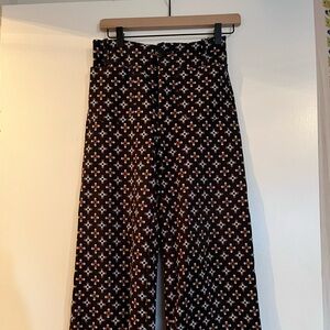 Anthropologie Maeve Black Pants with Blue and Brown Pattern